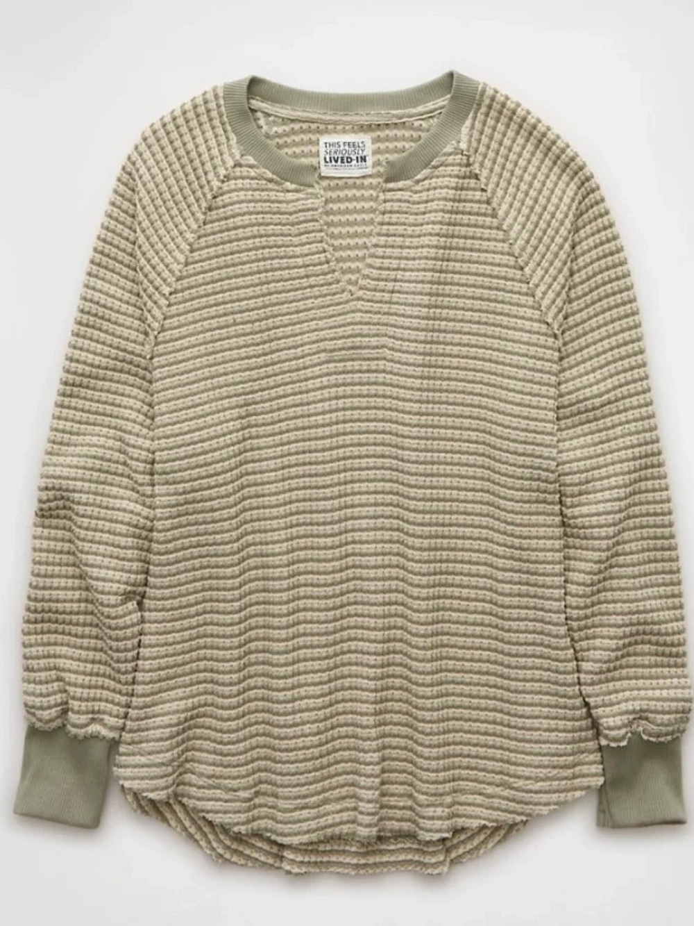 American Eagle AE Big Hug Notch Neck
Waffle Sweatshirt Size Large Green